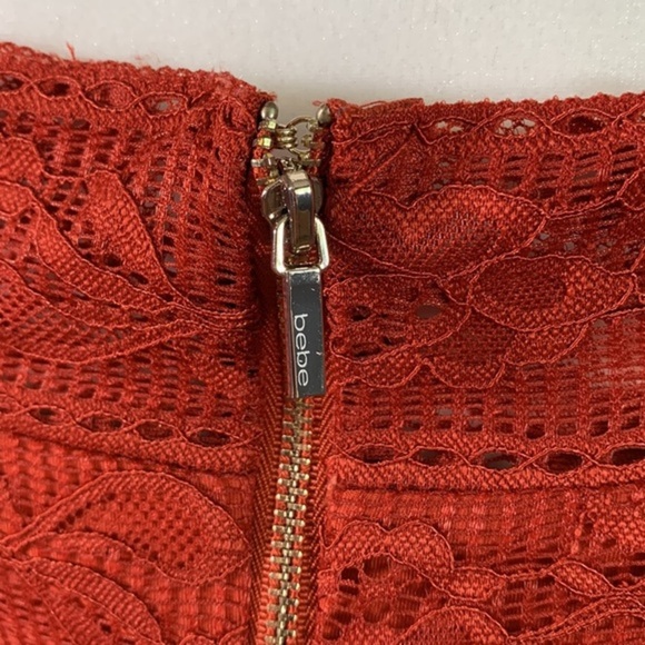 Bebe Orange Lace Floral Design Peplum Quarter Sleeve Top - Picture 5 of 6